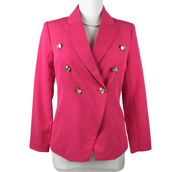 Versona Hot Pink Double Breast Gold Button Waist Length Blazer size X-Small - Picture 1 of 15